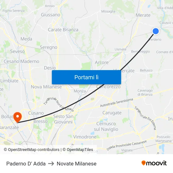Paderno D' Adda to Novate Milanese map
