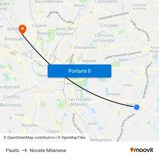 Paullo to Novate Milanese map