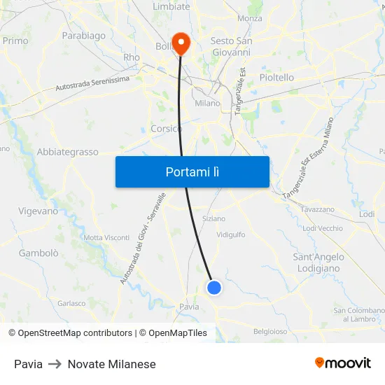 Pavia to Novate Milanese map