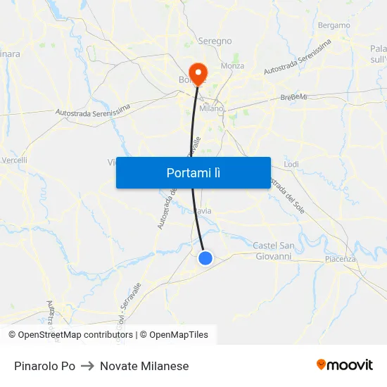 Pinarolo Po to Novate Milanese map