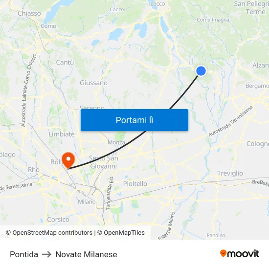 Pontida to Novate Milanese map