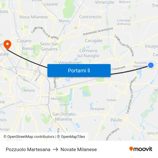 Pozzuolo Martesana to Novate Milanese map