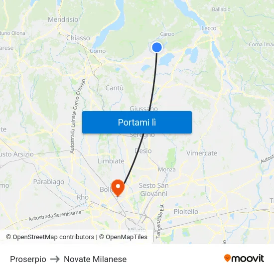 Proserpio to Novate Milanese map