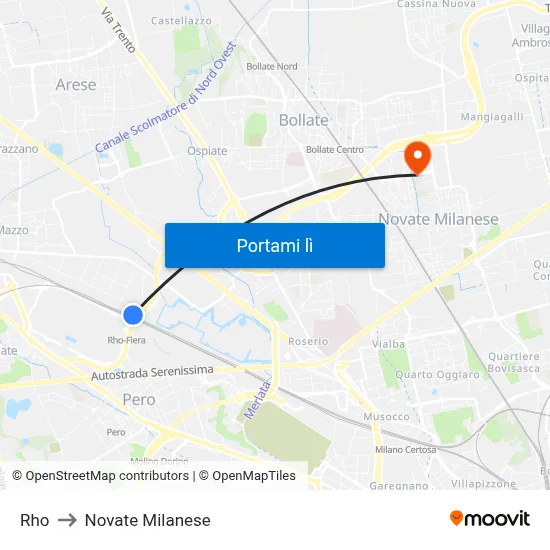 Rho to Novate Milanese map