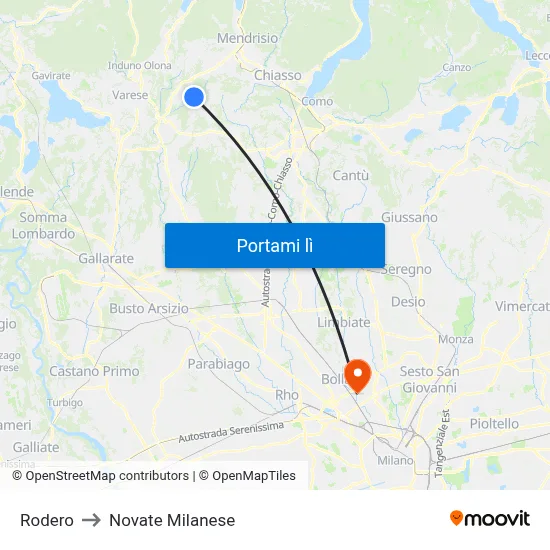 Rodero to Novate Milanese map