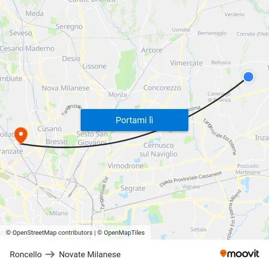 Roncello to Novate Milanese map