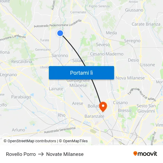 Rovello Porro to Novate Milanese map