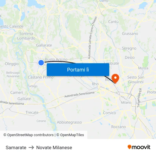Samarate to Novate Milanese map