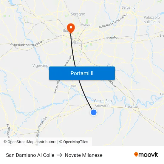 San Damiano Al Colle to Novate Milanese map