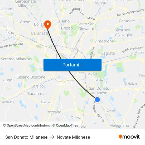 San Donato Milanese to Novate Milanese map