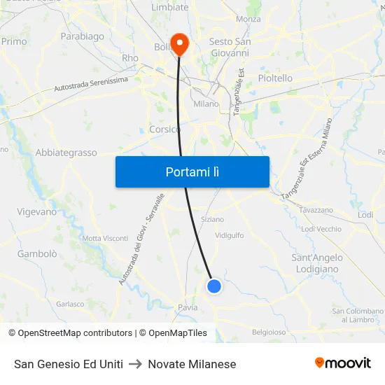 San Genesio Ed Uniti to Novate Milanese map