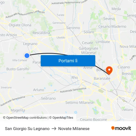 San Giorgio Su Legnano to Novate Milanese map