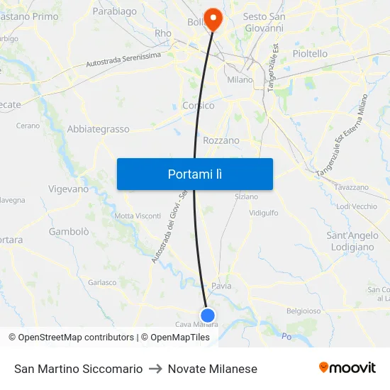 San Martino Siccomario to Novate Milanese map