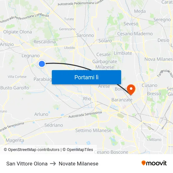 San Vittore Olona to Novate Milanese map