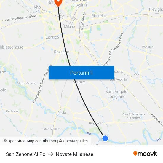 San Zenone Al Po to Novate Milanese map