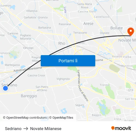 Sedriano to Novate Milanese map