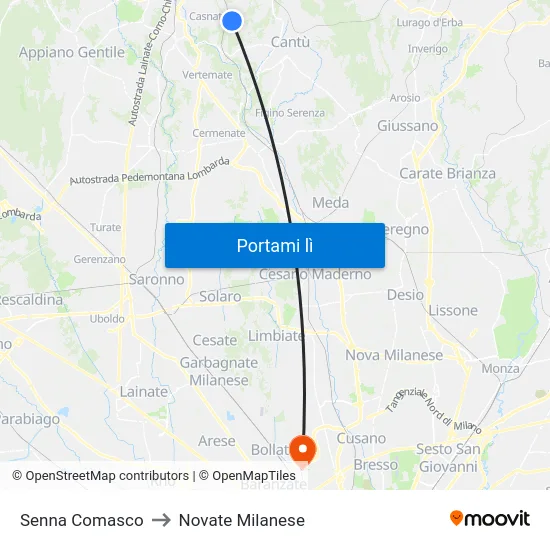 Senna Comasco to Novate Milanese map