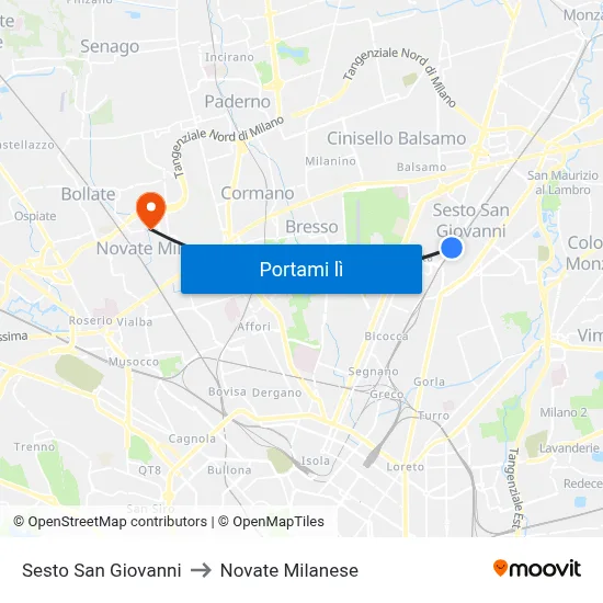 Sesto San Giovanni to Novate Milanese map