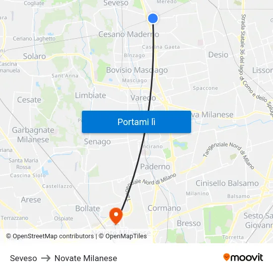 Seveso to Novate Milanese map