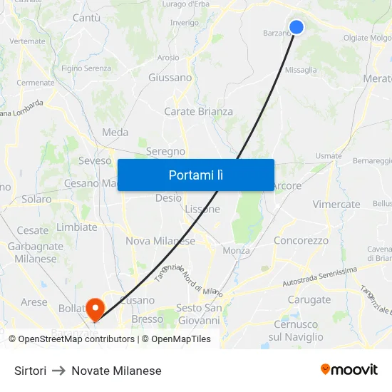 Sirtori to Novate Milanese map