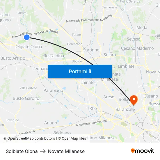 Solbiate Olona to Novate Milanese map