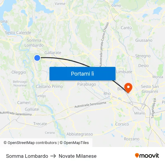 Somma Lombardo to Novate Milanese map