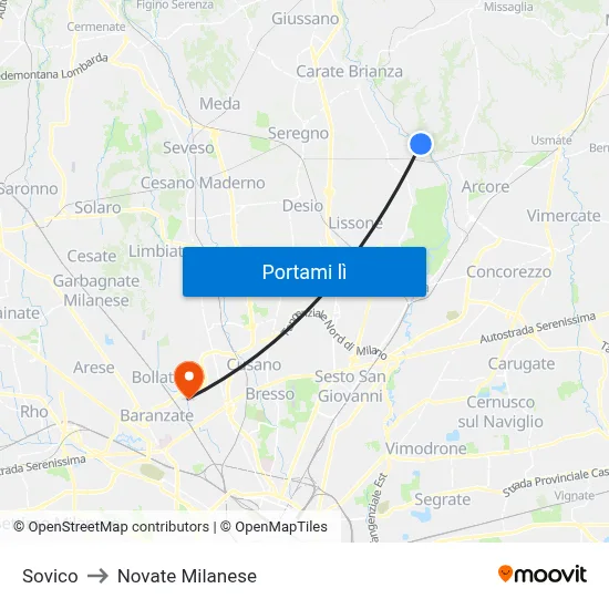 Sovico to Novate Milanese map