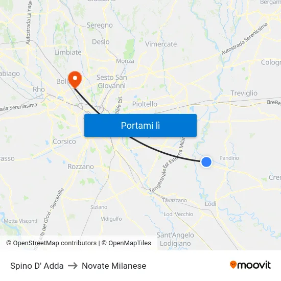 Spino D' Adda to Novate Milanese map