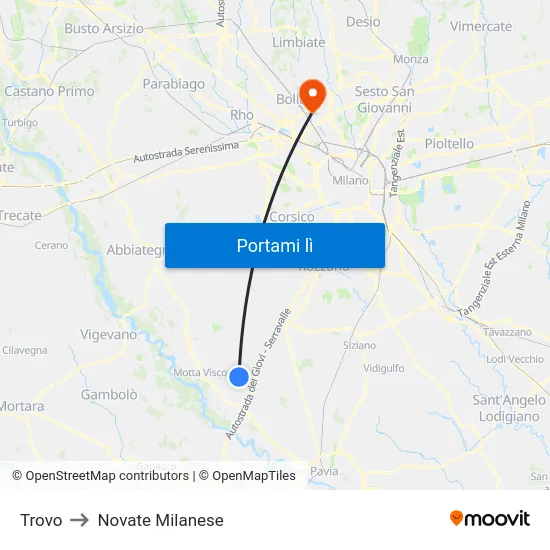 Trovo to Novate Milanese map