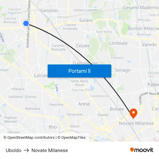 Uboldo to Novate Milanese map