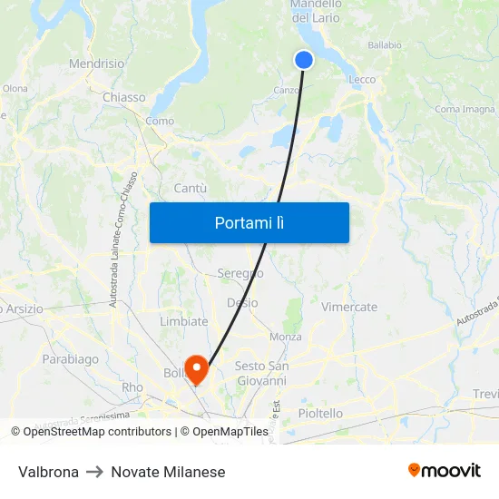 Valbrona to Novate Milanese map