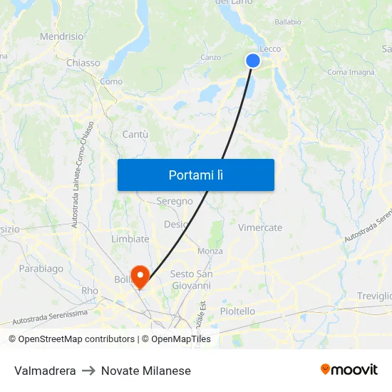 Valmadrera to Novate Milanese map