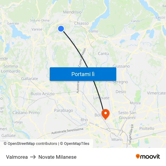 Valmorea to Novate Milanese map
