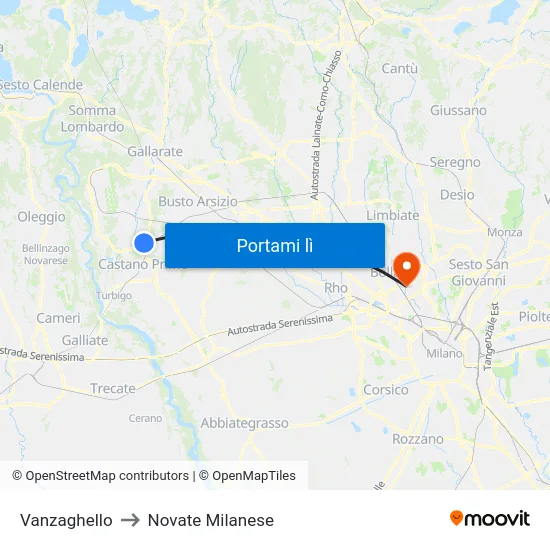Vanzaghello to Novate Milanese map