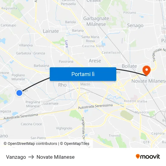 Vanzago to Novate Milanese map