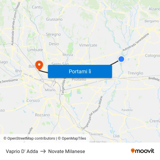 Vaprio D' Adda to Novate Milanese map