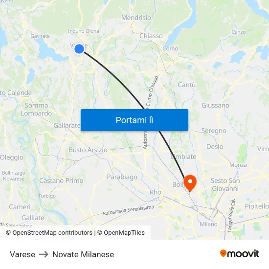 Varese to Novate Milanese map