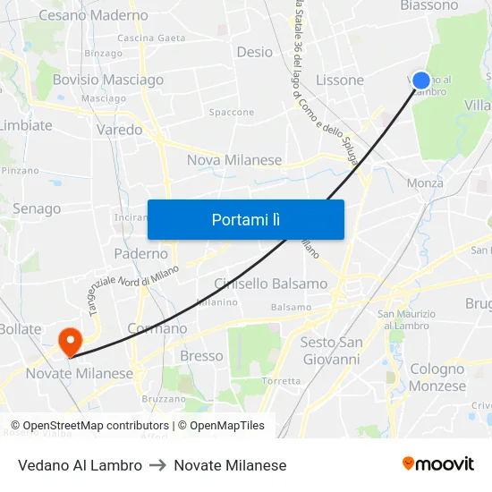 Vedano Al Lambro to Novate Milanese map