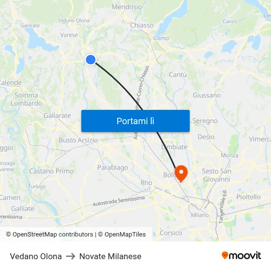 Vedano Olona to Novate Milanese map