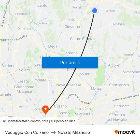 Veduggio Con Colzano to Novate Milanese map