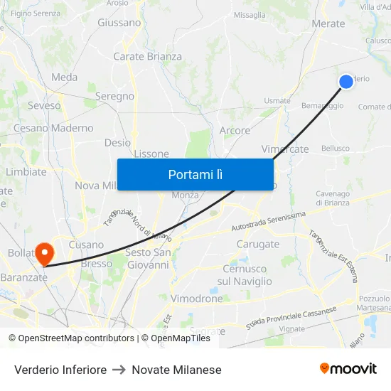 Verderio Inferiore to Novate Milanese map