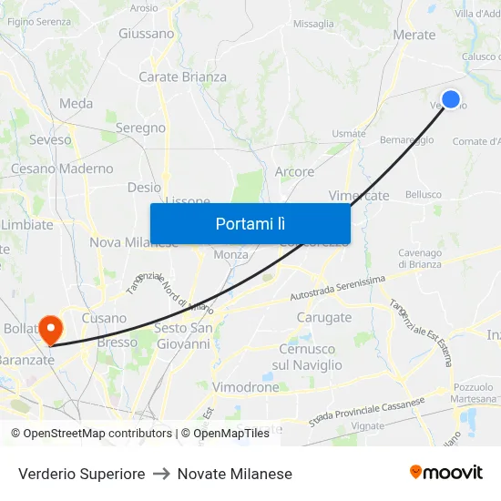 Verderio Superiore to Novate Milanese map