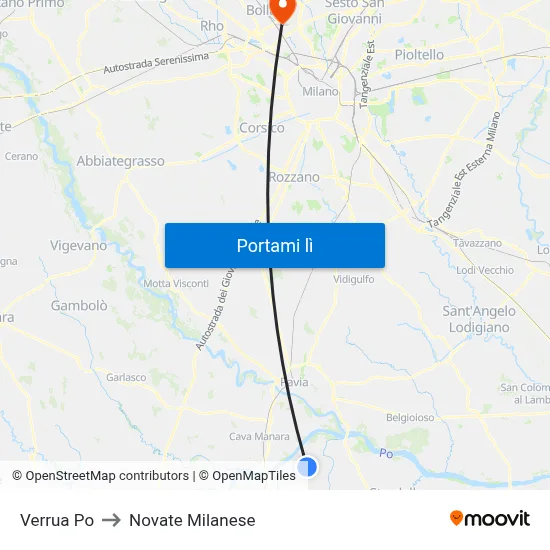 Verrua Po to Novate Milanese map