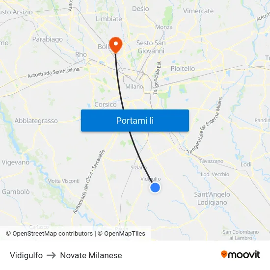 Vidigulfo to Novate Milanese map