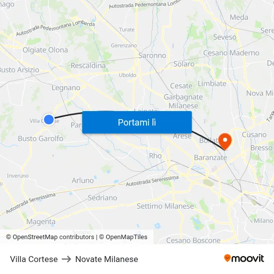 Villa Cortese to Novate Milanese map