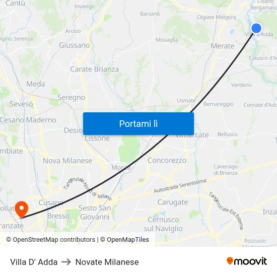 Villa D' Adda to Novate Milanese map