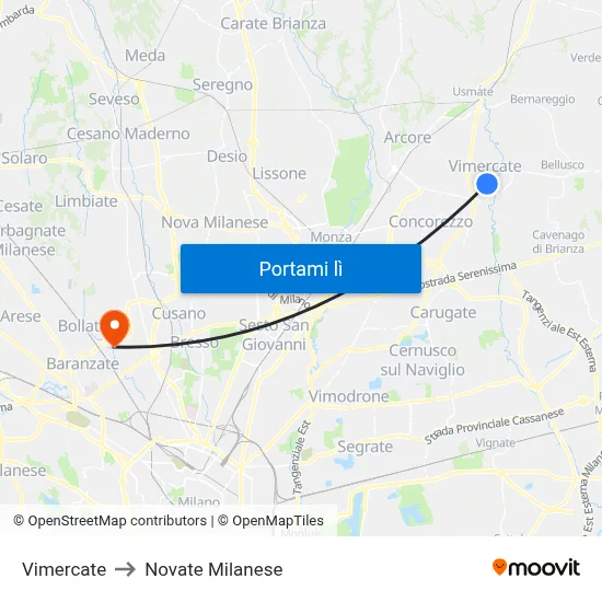 Vimercate to Novate Milanese map