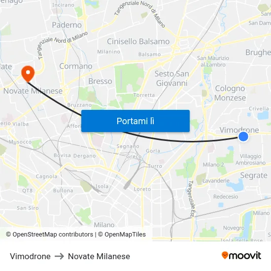 Vimodrone to Novate Milanese map