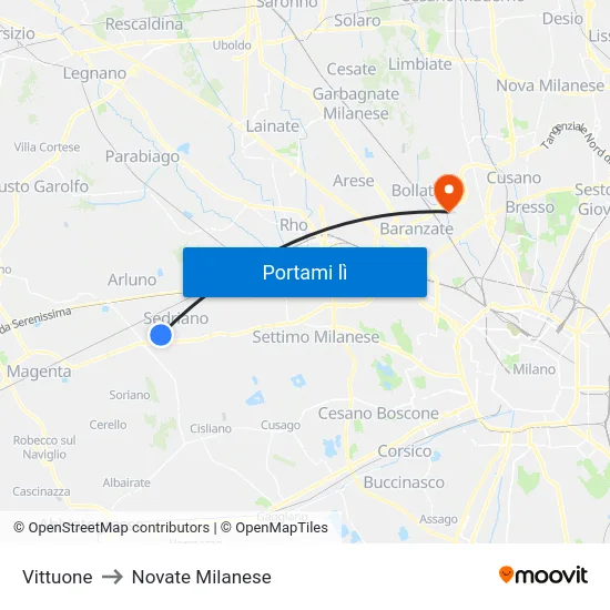 Vittuone to Novate Milanese map