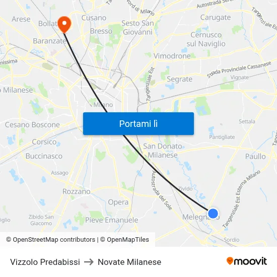 Vizzolo Predabissi to Novate Milanese map